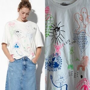 Zara CONTRAST DRAWING T-SHIRT